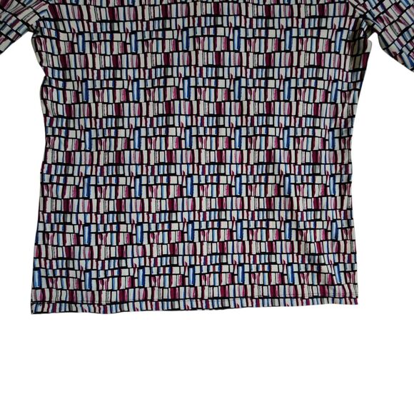 Rafaella Multi Color Black Burgundy Blue Geometric Subtle Puff 3/4 Sleeve Top M - Picture 6 of 10